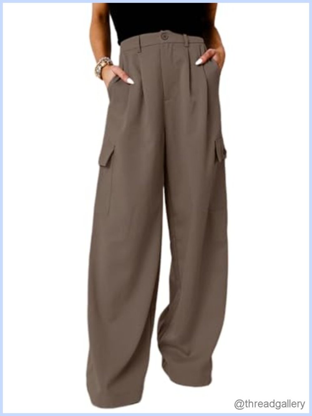 Dokotoo High Waisted Wide Leg Cargo Pants Baggy Casual Work Pants 4 Pockets